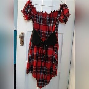 New Plaid Dress Corset Waist Red Women Ladies Girl Teen Alternative Clothing Ch